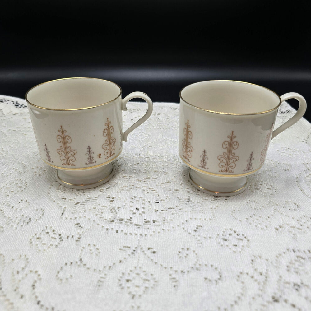 Vintage Syracuse China 2 Cups Marquesa Gold Pattern